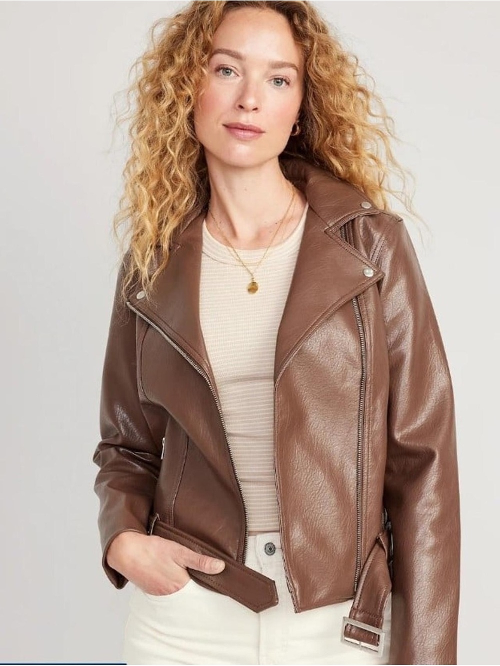 Old Navy Brown Faux Leather Moto Jacket - Picture 6 of 6